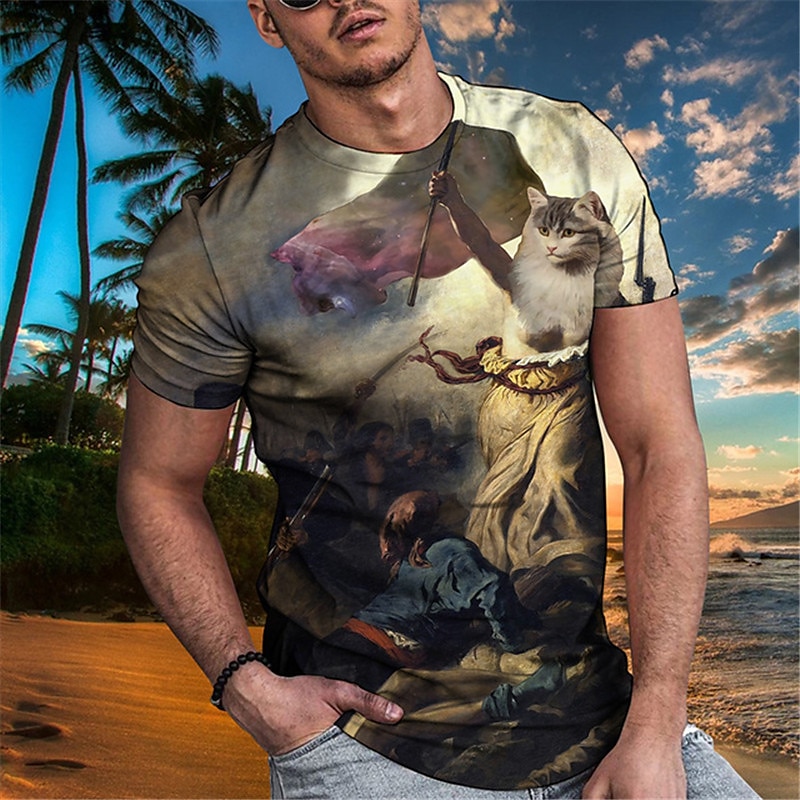 Men's Animal Cat T Shirt Funny T Shirts Short Sleeve T shirt 3D Print Crew Neck Shirt Designer Basic Slim Fit Casual Daily Weekend A B C Summer Clothing Apparel Plus Size S M L XL XXL 3XL 4XL 2025 - $17.99 –P3