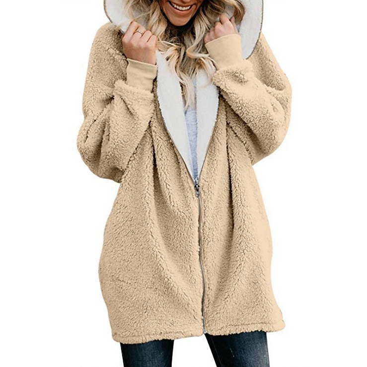 Per donna Streetwear Oversize Pile Sherpa Cerniera Marrone rossastro Blu denim Nero Tinta unica Informale Manica lunga Vello S M L XL XXL 3XL / Imbottitura di pile / Lungo del 2025 a $24.99 –P7