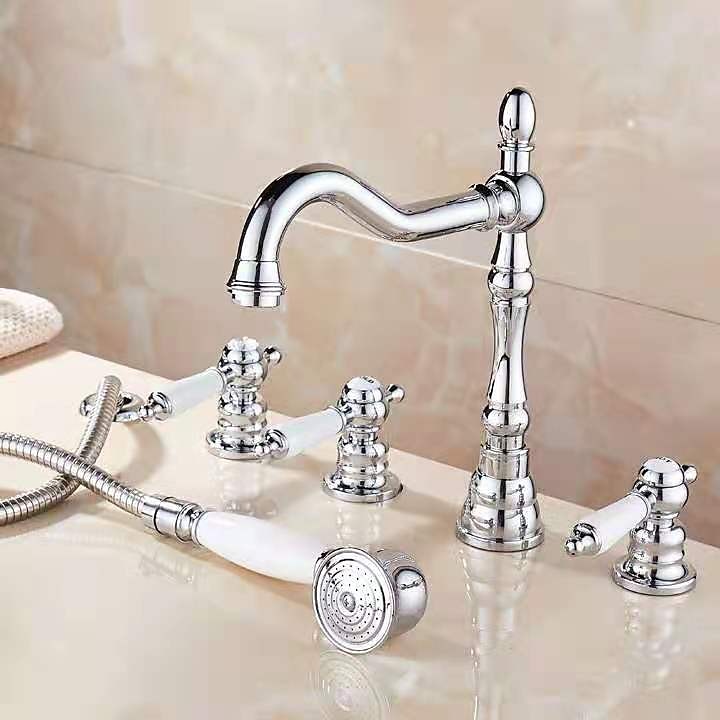badkraan - eigentijds chroom romeins bad keramische klep bad douche mengkranen / drie grepen twee gaten 2025 - $194.99 –P8