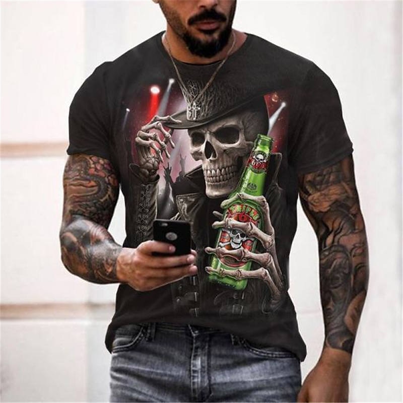 Herre Hodeskaller Grafiske trykk Skjorte T skjorte T-skjorter Kortermet T skjorte 3D-utskrift Rund hals Skjorte Designer Klassisk Fritid Daglig Ferie Lysegul Svart Hvit Sommer Klær S M L XL XXL 3XL 2025 - $17.99 –P2