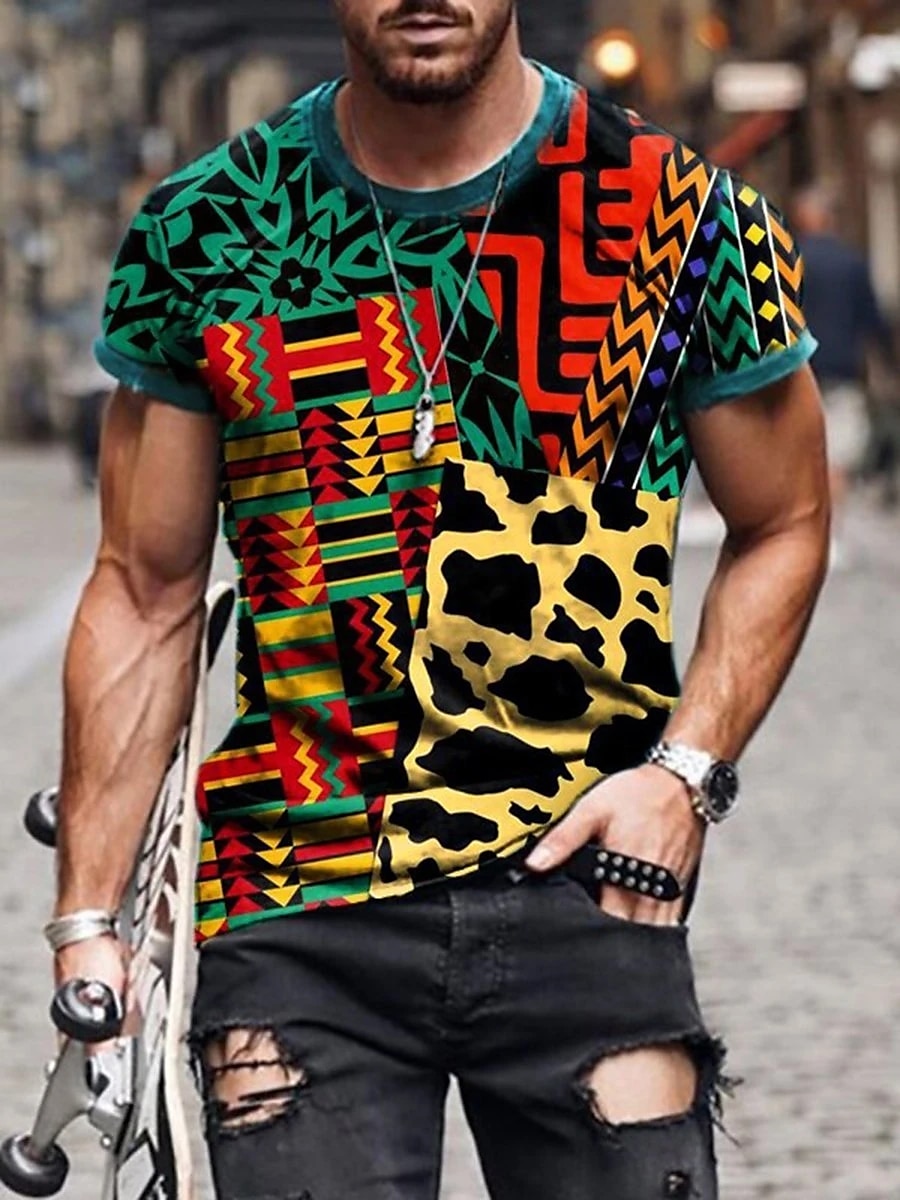 Men's Plus Size Shirt Big and Tall Graphic Round Neck Print Short Sleeve Summer Spring & Summer Basic Casual Big and Tall Street Casual Tops 2025 - $18.99 –P1