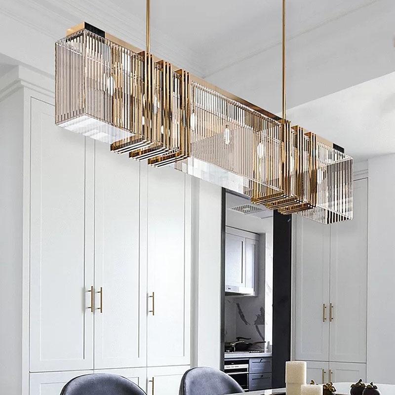 lampada a sospensione a led cristallo cucina isola oro chiaro 100 cm lanterna desgin luci da incasso in metallo elettrolitico moderno 220-240v 110-120v del 2025 a $999.99 –P6