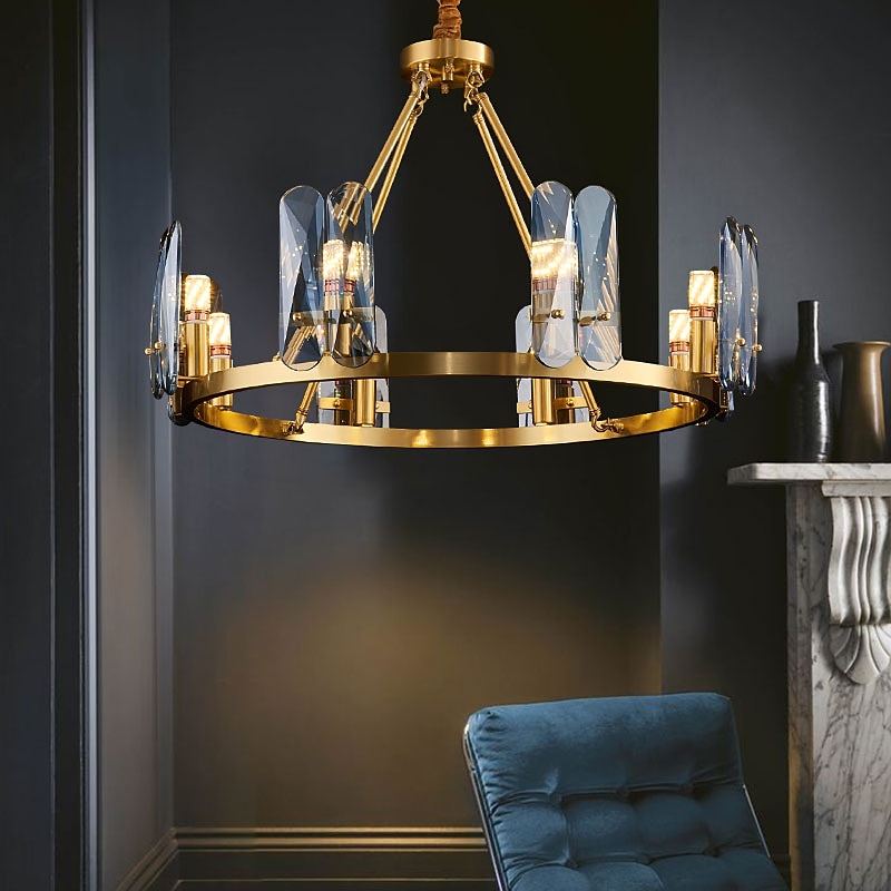 Lámpara colgante de luz led, lámpara de cristal de cobre, lujo, estilo nórdico moderno, 4 6 8 cabezas, 220-240 v, 110-120 v 2025 - $780.12 –P1