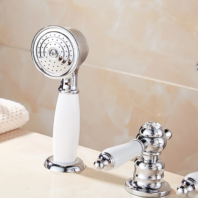badkraan - eigentijds chroom romeins bad keramische klep bad douche mengkranen / drie grepen twee gaten 2025 - $194.99 –P4