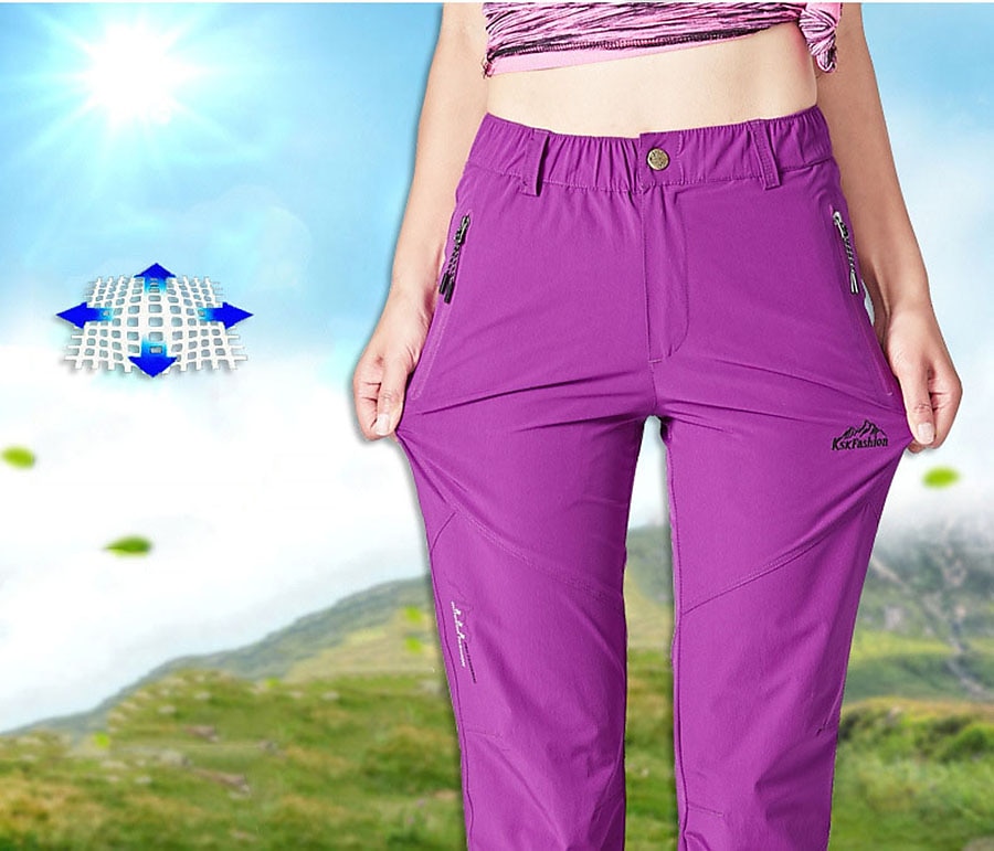 Naisten Vaellushousut Kesä Ulko- Hengittävä Vedenkestävä Nopea kuivuminen Kevyt Housut Alaosat Joustava vyötärö Vetoketjullinen tasku Violetti Musta Spandex Metsästys Kalastus Kiipeily M L XL XXL XXXL 2025 - $20.79 –P2