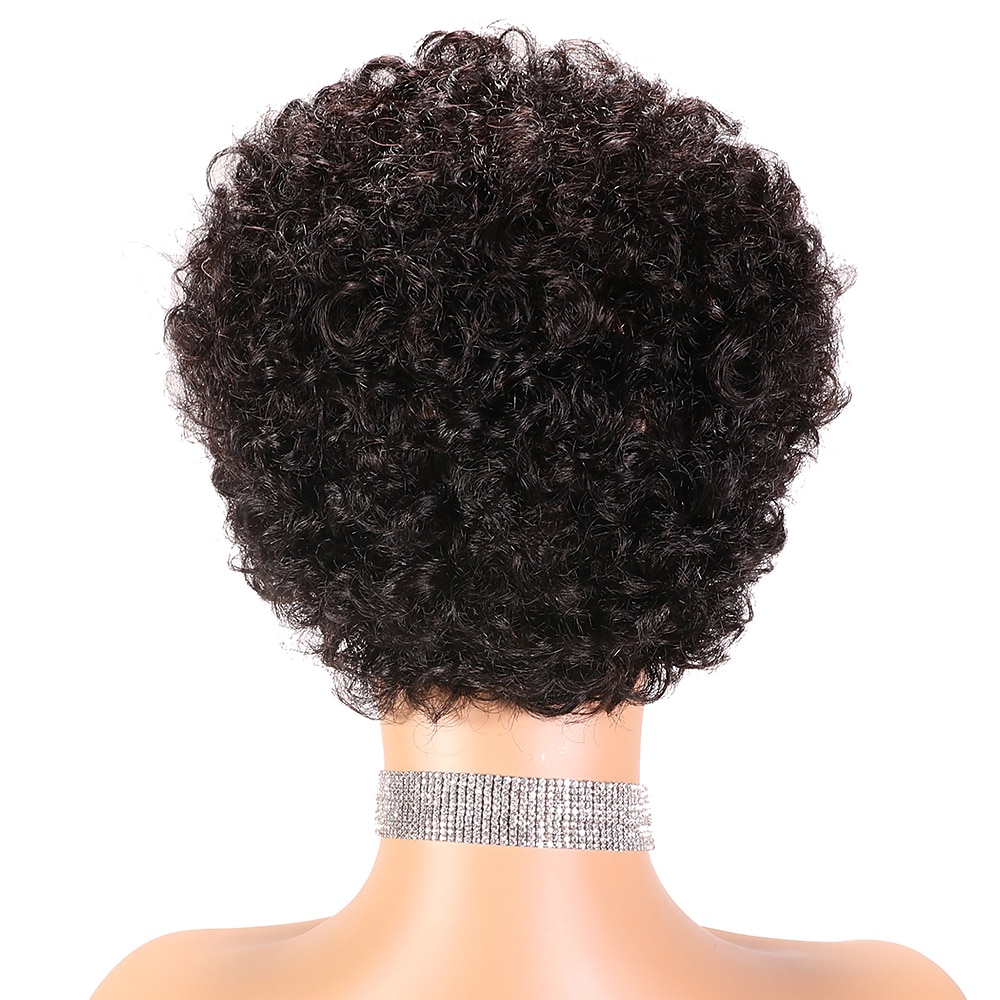 parrucca di capelli umani di remy taglio pixie per le donne nere breve afro ricci capelli brasiliani parrucca a buon mercato senza cappuccio parrucca di capelli umani nero naturale # 1b per la festa del 2025 a $46.99 –P9
