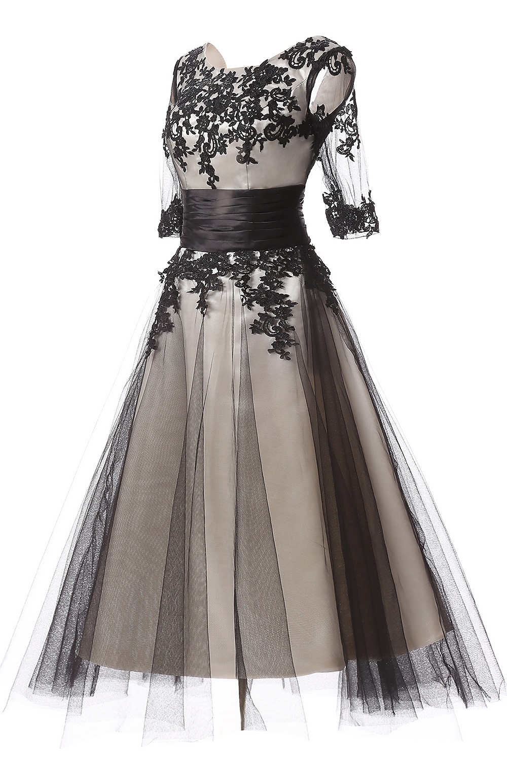 Ball Gown Evening Gown Elegant Dress Formal Evening Ankle Length Half Sleeve Jewel Neck Fall Wedding Guest Lace with Lace Insert Appliques  dress to impress Dresses 2025 - $104.99 –P2