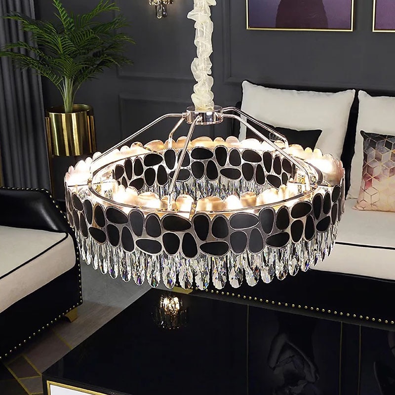 led anheng lys krystall lysekrone sirkel 60cm 80cm lantern desgin rustfritt stål galvanisert moderne 220-240v 110-120v 2025 - $1444.99 –P3