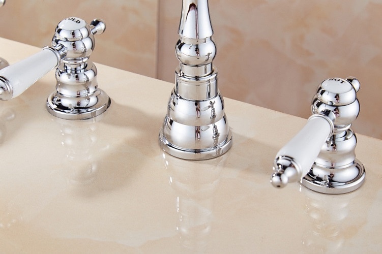 badkraan - eigentijds chroom romeins bad keramische klep bad douche mengkranen / drie grepen twee gaten 2025 - $194.99 –P6