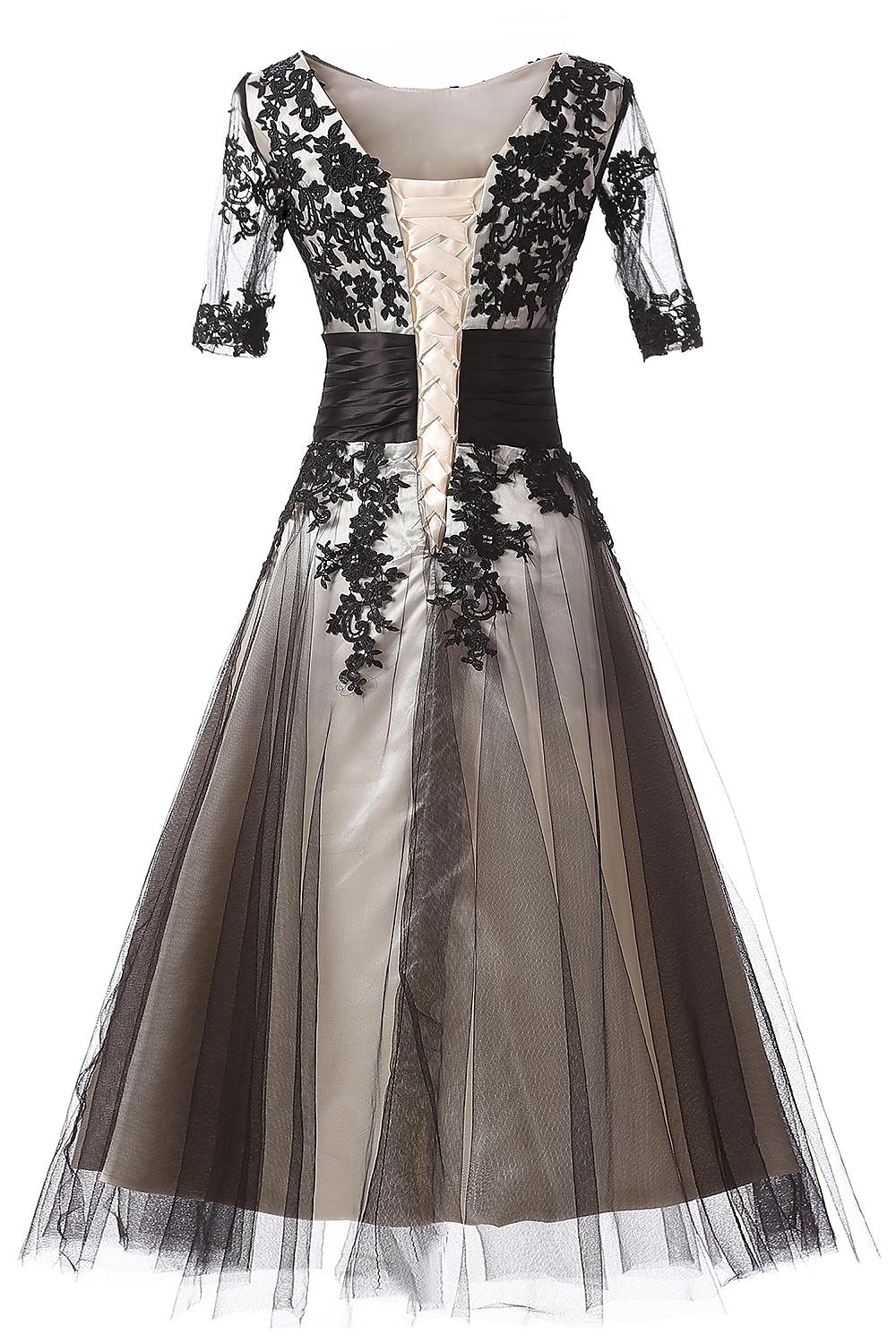 Ball Gown Evening Gown Elegant Dress Formal Evening Ankle Length Half Sleeve Jewel Neck Fall Wedding Guest Lace with Lace Insert Appliques  dress to impress Dresses 2025 - $104.99 –P3
