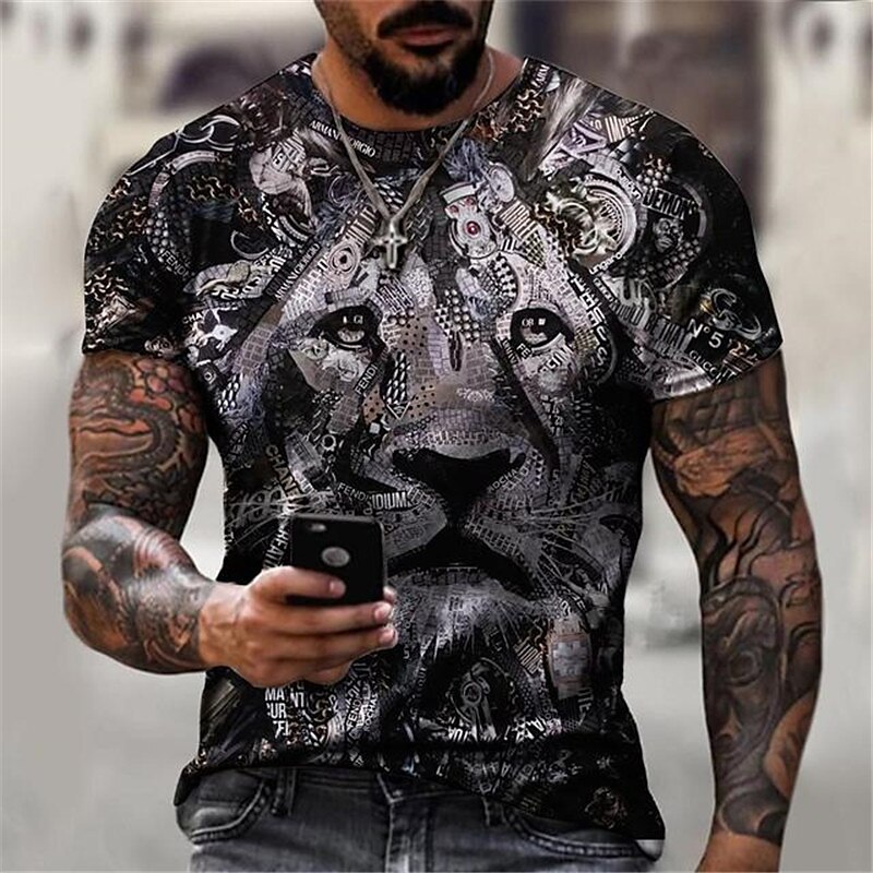 Voor heren dier Leeuw T-shirt Grafische T-shirts Korte mouw T-shirt 3D-afdrukken Strakke ronde hals Overhemd Ontwerper Basic Strakke pasvorm Casual Dagelijks Weekend Paars Goud Groen Zomer Kleding 2025 - $15.99 –P4