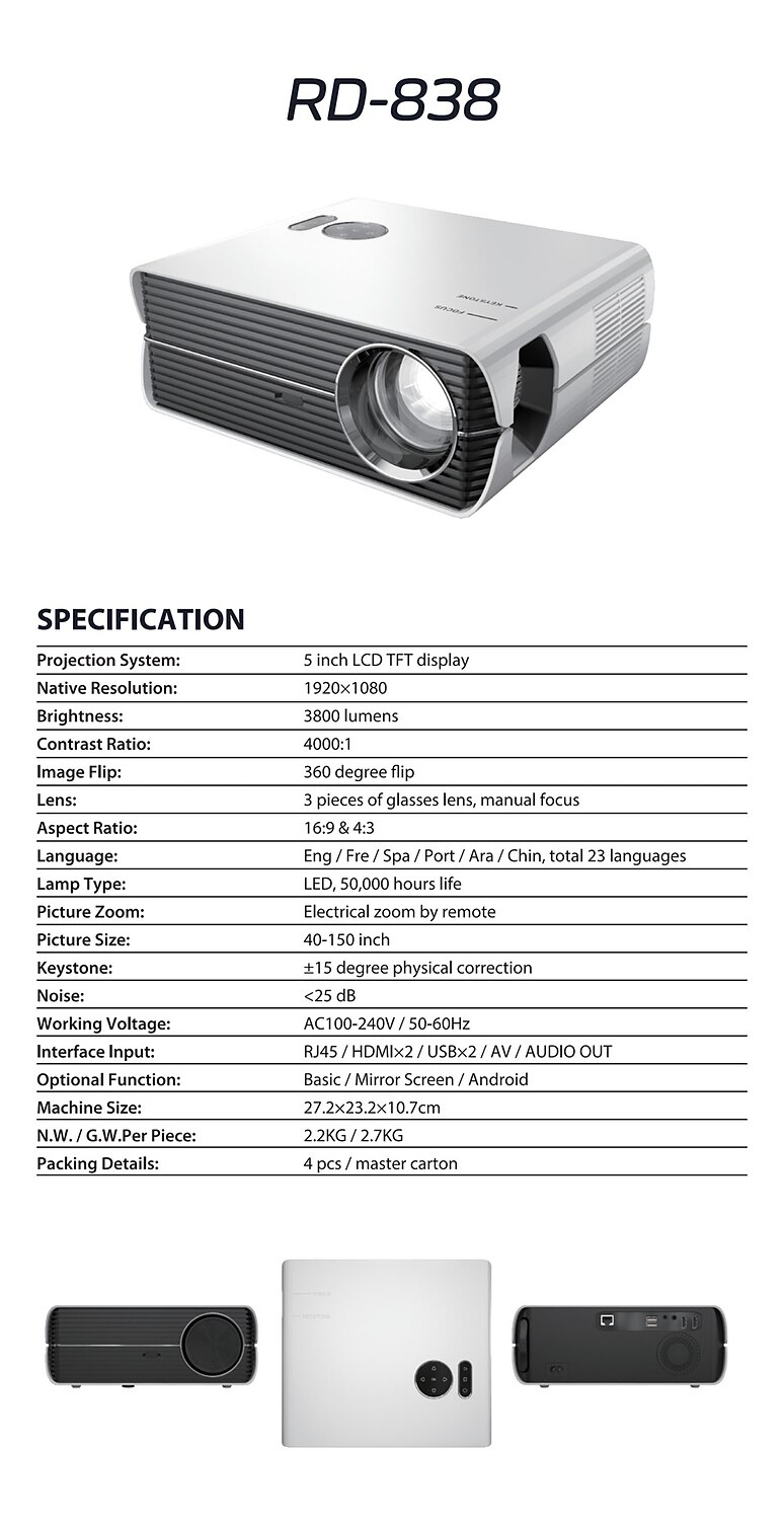 Rigal RD-838 LED Projector Video 