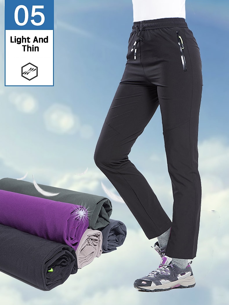 Dames Wandelbroek Zomer Buiten Ademend Sneldrogend Rekken Lichtgewicht Broeken / Regenbroek / Overbroek Kleding Onderlichaam Trekkoord Zak met rits Elastische taille Zwart Paars Elastaan Jagen Vissen 2025 - $22.99 –P4