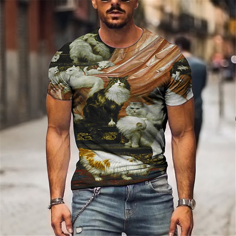 Men's Animal Cat T Shirt Funny T Shirts Short Sleeve T shirt 3D Print Crew Neck Shirt Designer Basic Slim Fit Casual Daily Weekend A B C Summer Clothing Apparel Plus Size S M L XL XXL 3XL 4XL 2025 - $17.99 –P2