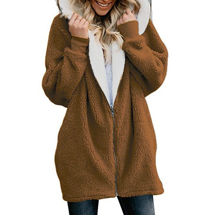 Per donna Streetwear Oversize Pile Sherpa Cerniera Marrone rossastro Blu denim Nero Tinta unica Informale Manica lunga Vello S M L XL XXL 3XL / Imbottitura di pile / Lungo del 2025 a $24.99 –P11