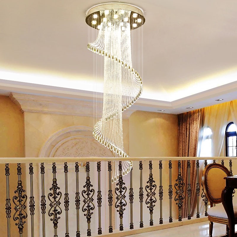 led φωτιστικό οροφής κρυστάλλινος πολυέλαιος 200cm φανάρι desgin ανοξείδωτο επιμεταλλωμένο μοντέρνο 220-240v 110-120v 2026 - $820.39 –P10