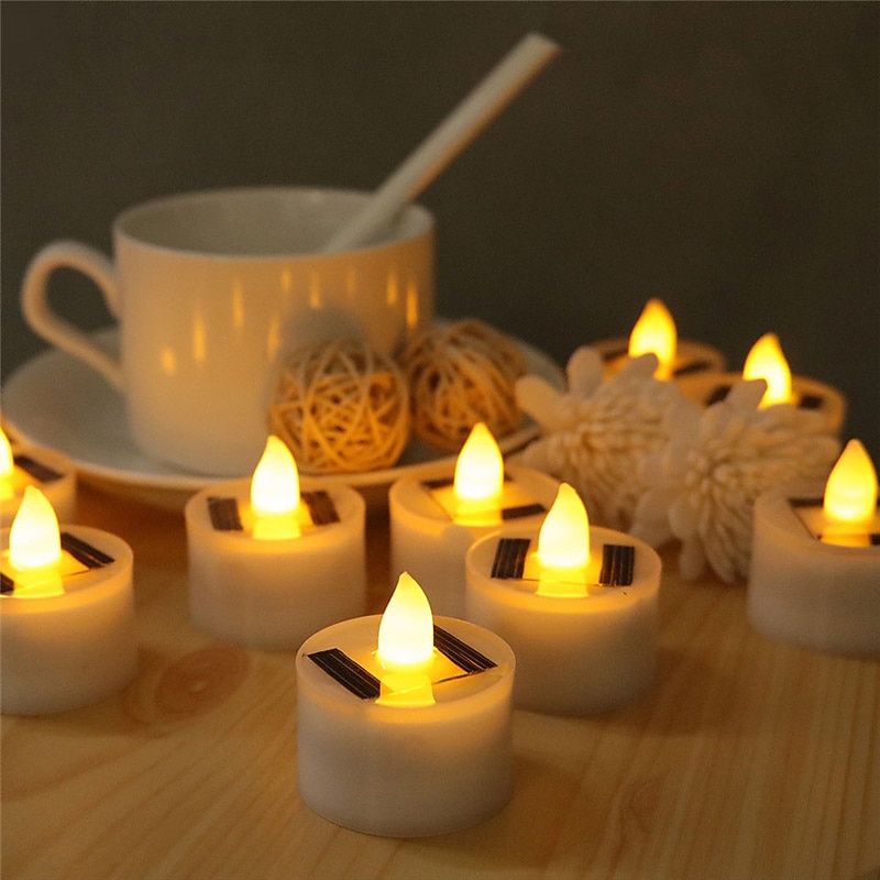 6/12 pièces bougies solaires sans flamme led fausses bougies chauffe-plat scintillantes décoration de jardin extérieur lumière décoration de fête de mariage romantique éclairage 6x 12x de 2025 ? $21.99 –P8