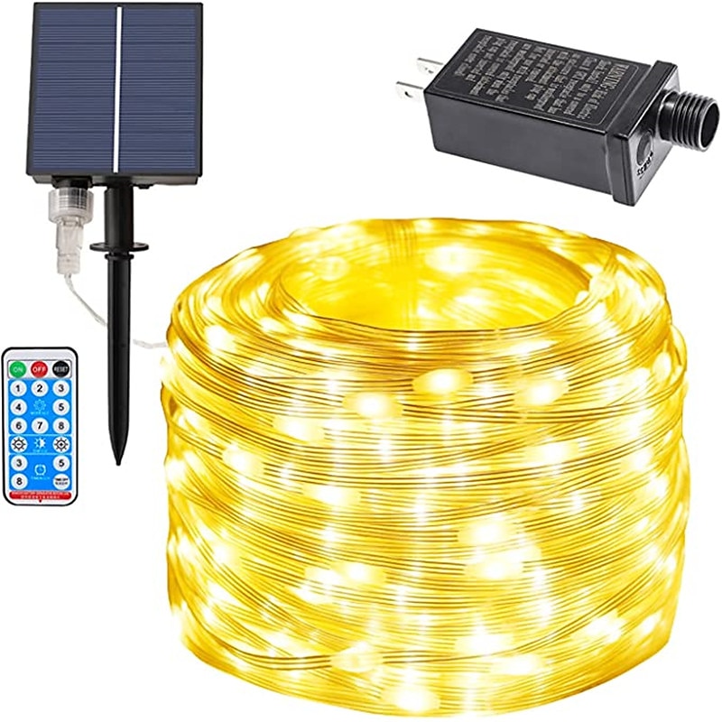 zonne-energie lichtslinger 20m 30m 50m met afstandsbediening thanksgiving kerst buitenfeest tuindecoratie kerstverlichting plug-in dual purpose gypsophila koperdraad verlichting set 24v 2025 - $36.99 –P1