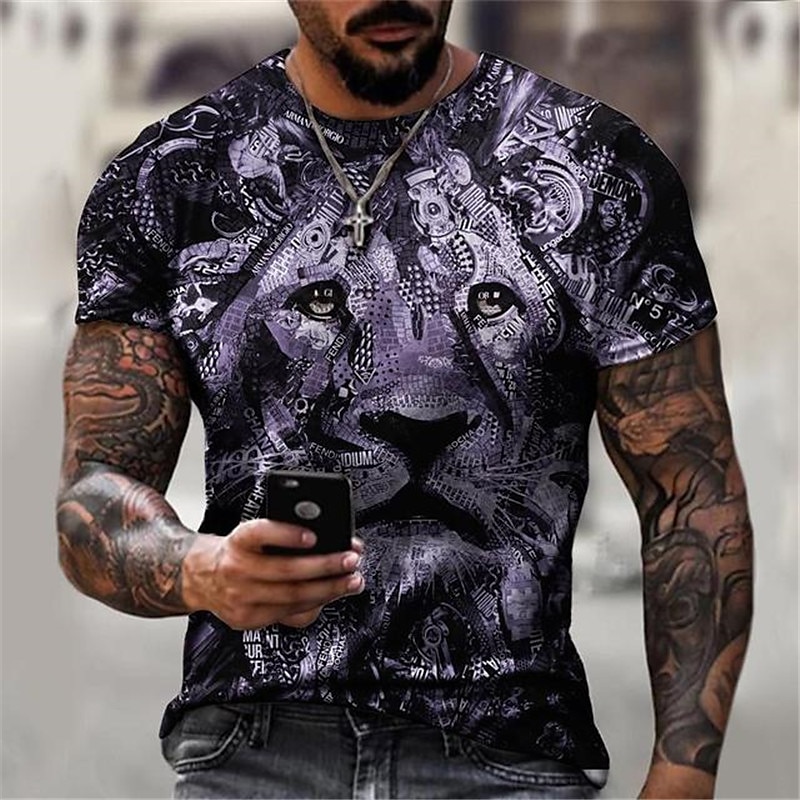 Voor heren dier Leeuw T-shirt Grafische T-shirts Korte mouw T-shirt 3D-afdrukken Strakke ronde hals Overhemd Ontwerper Basic Strakke pasvorm Casual Dagelijks Weekend Paars Goud Groen Zomer Kleding 2025 - $15.99 –P2