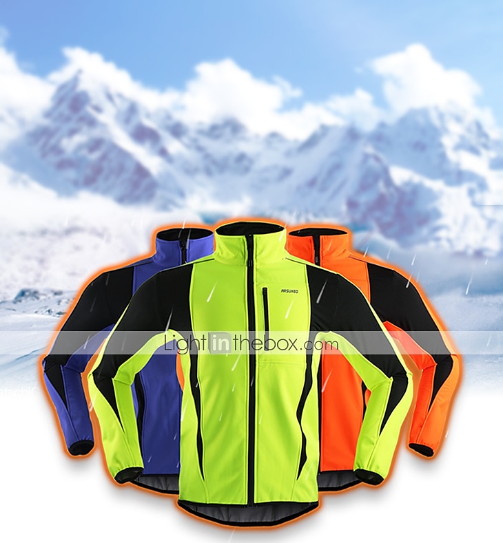 Arsuxeo Herre Sykkeljakke Sykkel Jakke / Sommer Fleecejakker / Fleecer / Topper Vindtett, Hold Varm, Pustende Stribe Polyester, Spandex, Fleece Vinter Oransje / Rød / Lys Grønn Veisykling Komfortabel 2025 - $41.99 –P15