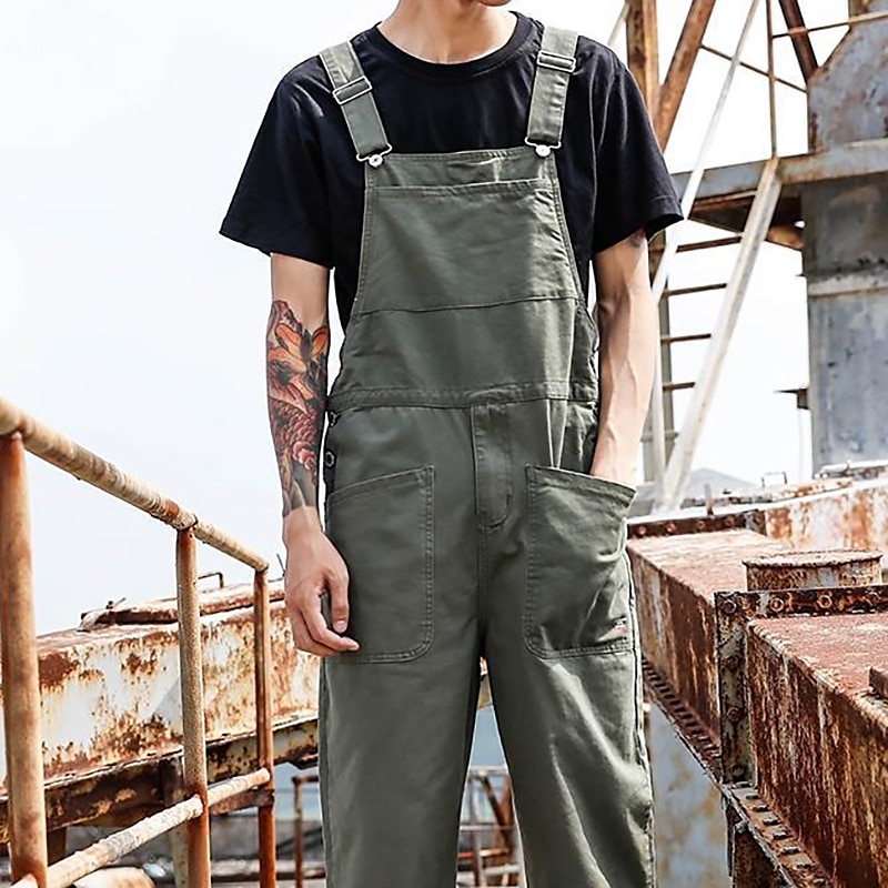 Men's Overalls Jumpsuit Multi Pocket Plain Comfort Breathable Ankle-Length  Daily Streetwear Stylish Black Green Micro-elastic 2024 - $36.99