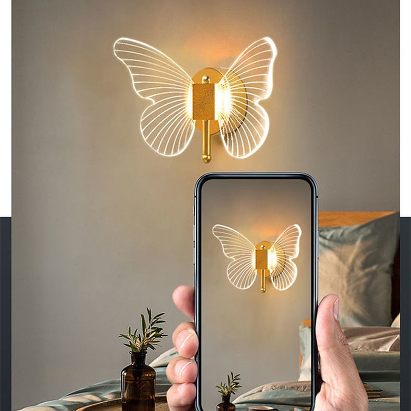 Lightinthebox светодиодные настенные светильники с дизайном бабочки, милый современный настенный светильник для спальни, детской комнаты, подарок для семьи, друзей, железный настенный светильник 2025 - $99.99 –P2