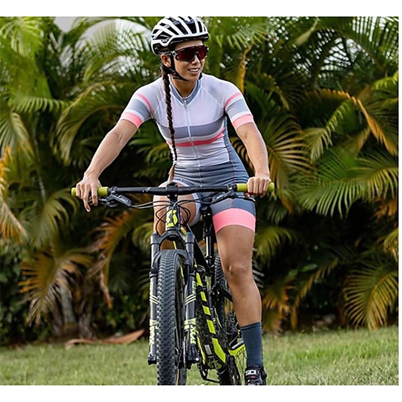 Dam Kortärmad Cykeltröja med shorts Triathlondräkt Sommar Elastan Polyester Grön Vit Svart Lappverk Rolig Cykel Träningsdräkter Andningsfunktion Snabb tork Bakficka Svettavvisande sporter Lappverk 2025 - $44.99 –P13