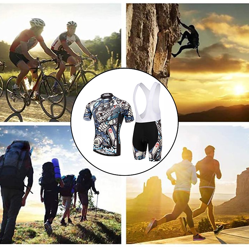 Męskie Koszulka i szorty z szelkami na rower Zestaw koszulek rowerowych Krótki rękaw Kolarstwo górskie Kolarstwie szosowym Lato Wiosna Zima Czarny Niebieski Miętowy Wzory Śmieszne Rower Wkładka 3D 2026 - $49.99 –P20