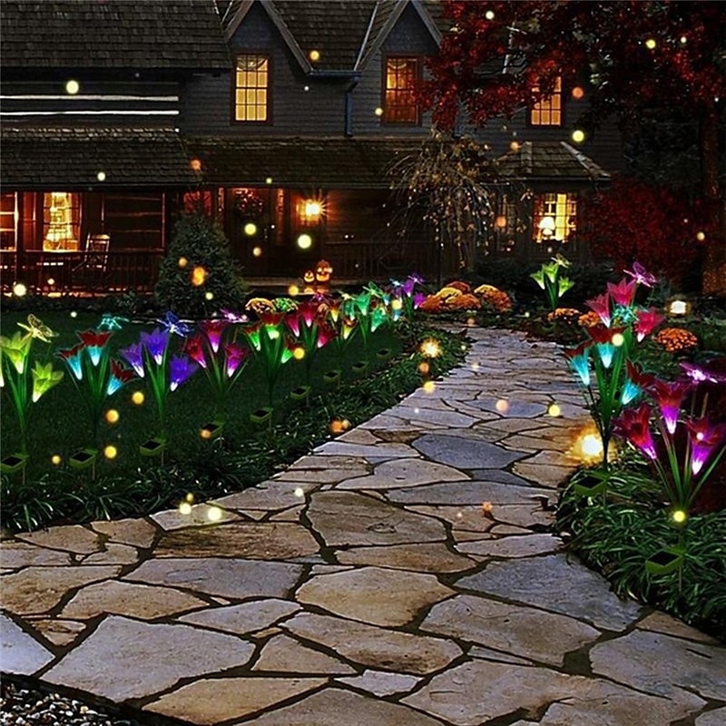 4-kops zonne-led leliebloemlampen, zonne-tuinverlichting voor buiten, RGB-kleur, waterdicht, 600 mAh, tuin, gazon, bruiloftsdecoratie 1/2 stuks 2025 - $11.49 –P5