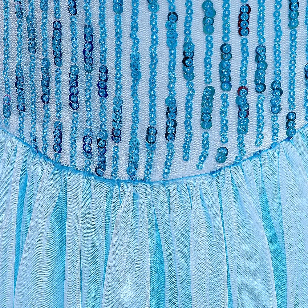 enfants filles congelés elsa princesse costumes robe flocon de neige fleur tulle robe fête d'anniversaire paillettes patchwork pleine longueur bleu maxi manches courtes élégant cosplay robes coupe régulière de 2025 ? $30.99 –P7
