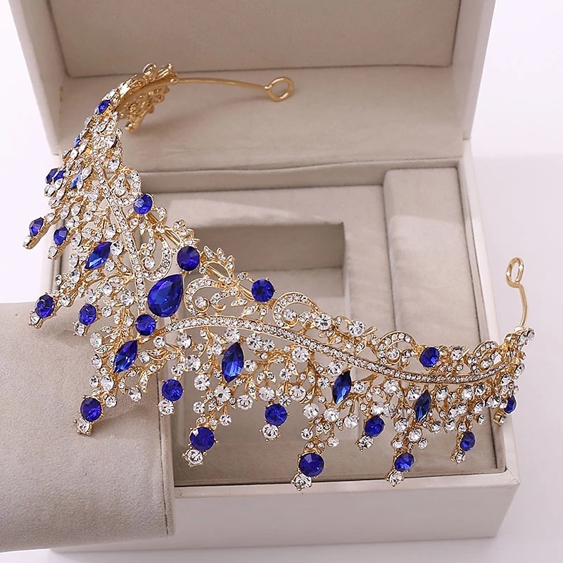 bruid hoofdtooi luxe kristal strass barokke handgemaakte kleurrijke kristal strass kroon multicolor tiara accessoire bruids hoofdtooi 2025 - $25.99 –P5