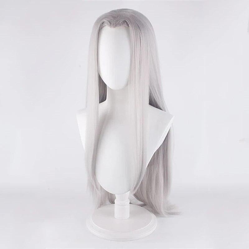 játék final fantasy 7 remake sephiroth cosplay paróka ff7 100cm ezüst hosszú egyenes hőálló haj szerepjáték paróka halloween paróka 2025 - $36.99 –P3