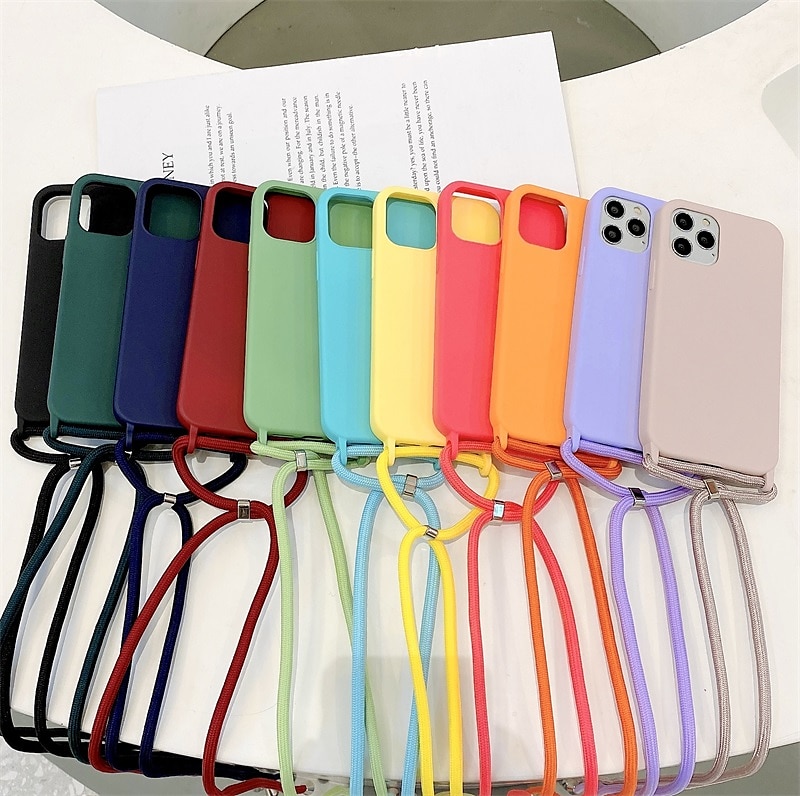 Colorful Silicone Lanyard Case for iPhone 16e 16 15 Pro Max Plus 14 13 12 11 Pro Max Mini X XR XS Max 8 7 Plus – Soft Touch, Full Body Protective, Crossbody Strap 2025 - $13.99 –P1
