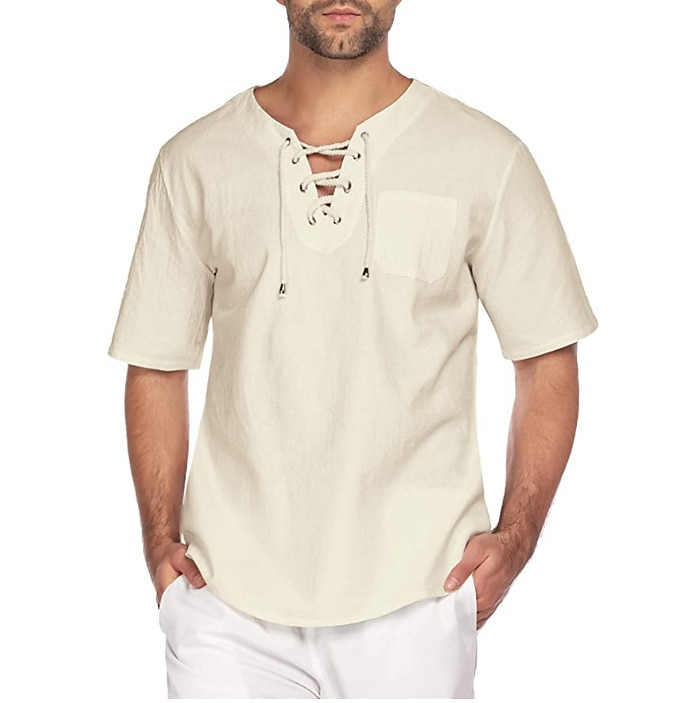 Mens Cotton Button Down Short Sleeve Hawaiian Shirt Summer V Neck Shirts Hippie Yoga Holiday Floral Tribal Tops