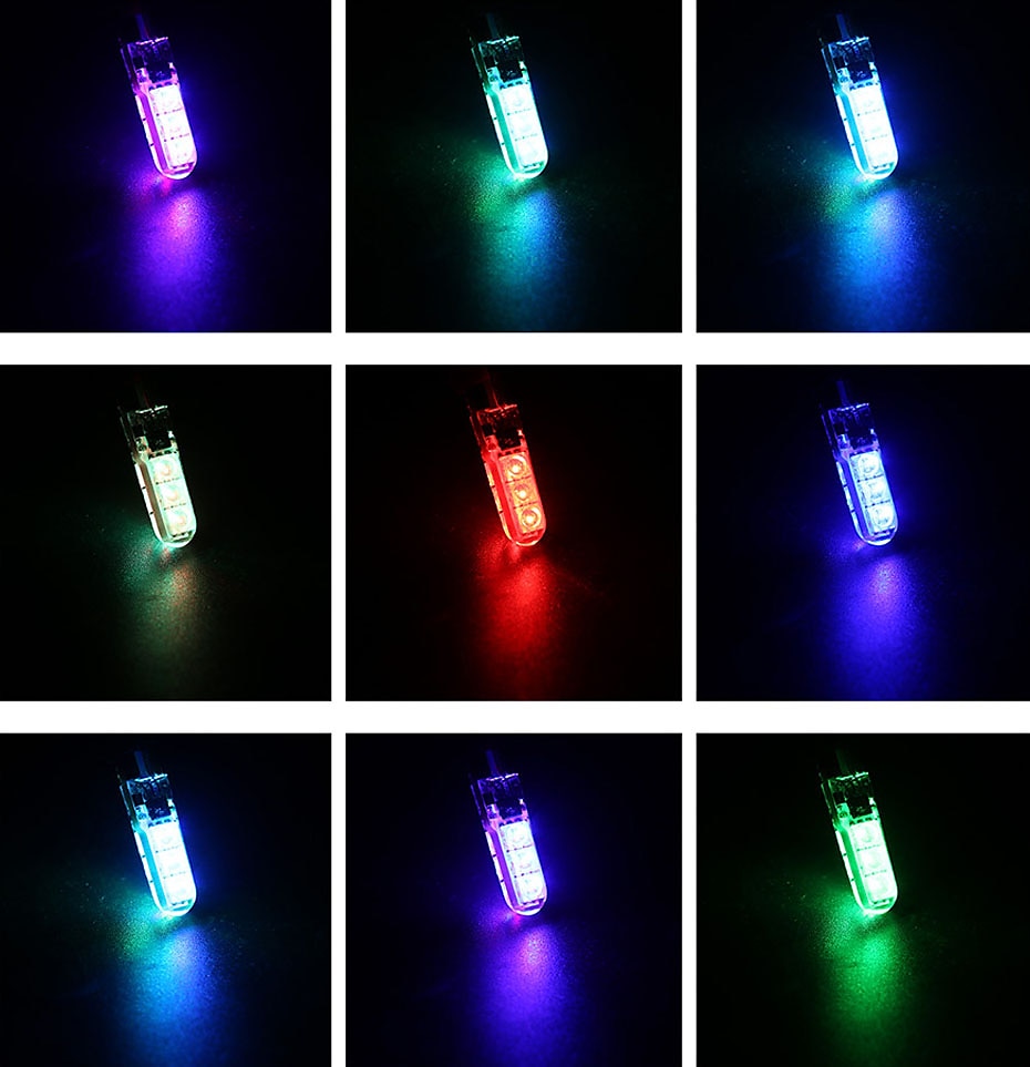 rgb ledet billys 1 sett t10 rgb led 5050 smd w5w 168192 bilklarasjonslamper 12v kileside automatisk hale parkeringslampe med fjernkontroll bremselys reversering backup for universal alle år 2025 - $8.49 –P7