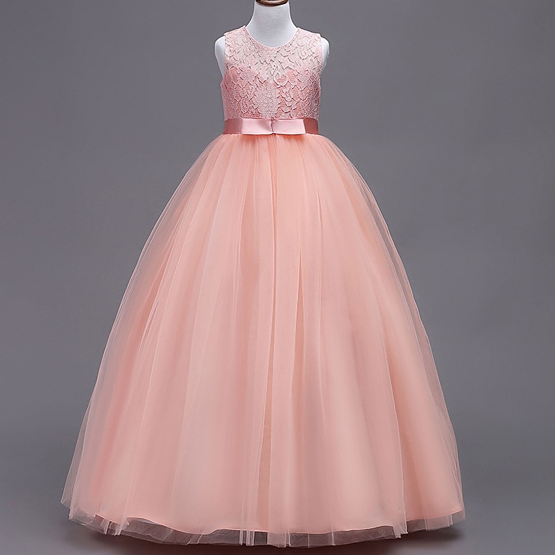 Flower Girl Dress Girls' Dress Evening Gown Party Dress Wedding Party Birthday Party Princess Sweet Lace Mesh Floral Sleeveless Crew Neck White Pink 4-13 Years 2025 - $34.99 –P12