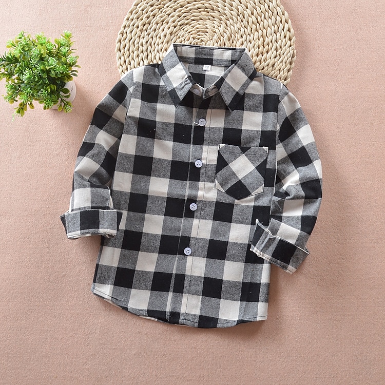Jungen 3D Plaid Hemden Langarm Herbst Modisch Brautkleider schlicht kinderkleidung 3-12 Jahre Schulanfang Ausgehen Casual Regular Fit 2025 - $18.99 –P4