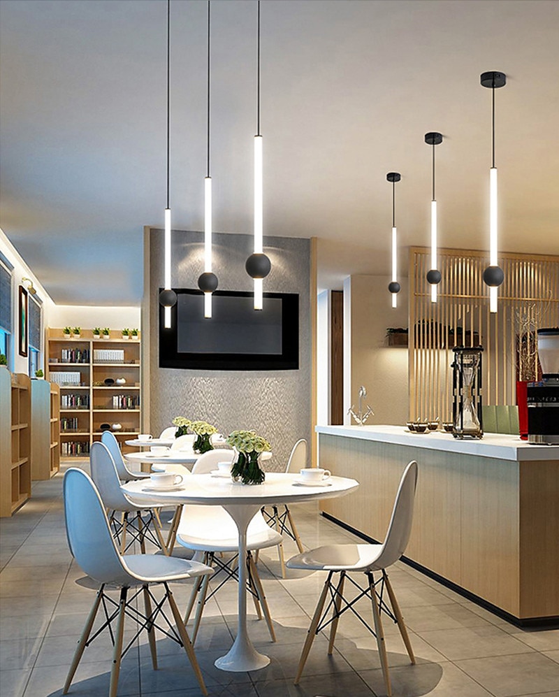1-lys 60 cm led pendel lys nordisk nattbord lys moderne enkel stue bakgrunn vegg bar lang linje lysekrone soverom enkelt hode verktøy små pendel lys 2025 - $160.99 –P4