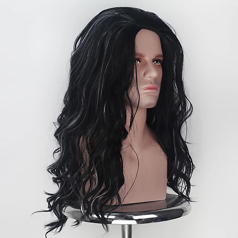 Perruque cosplay homme raie au milieu 66 cm fibre résistante à la chaleur bouclée noir/brun adulte perruque anime perruques d'Halloween de 2026 ? $26.99 –P4