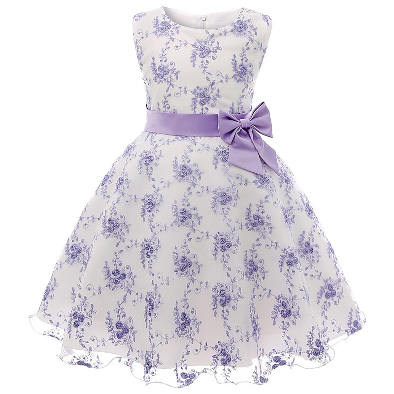 Kids Girls' Dress Floral Sleeveless Party Embroidered Lace Trims Bow Cute Cotton Knee-length Skater Dress Summer 3-10 Years Pink Dusty Rose Red 2025 - $39.99 –P1