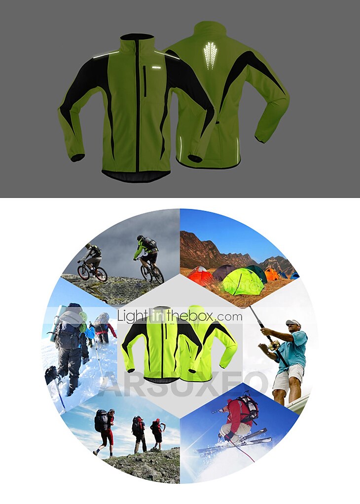 Arsuxeo Herre Sykkeljakke Sykkel Jakke / Sommer Fleecejakker / Fleecer / Topper Vindtett, Hold Varm, Pustende Stribe Polyester, Spandex, Fleece Vinter Oransje / Rød / Lys Grønn Veisykling Komfortabel 2025 - $41.99 –P14