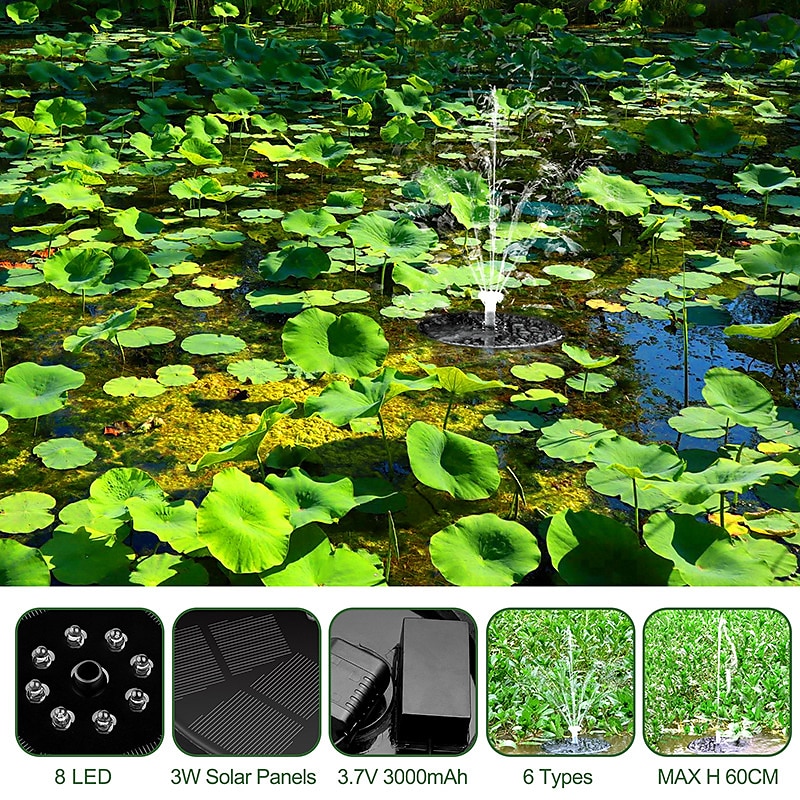Solar Fountain Upgraded Innovative Solar Powered Fountain Pump Colorful 160mah Battery Solar Water Fountain Pump 3W 5V LED Lights Floating Garden Fountain Pump Swimming Pools Pond Lawn Decor 2025 - $64.99 –P6