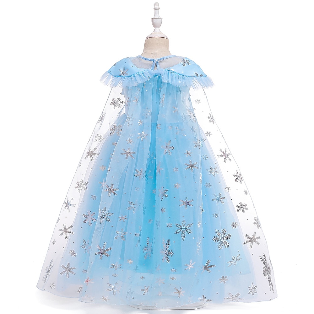 enfants filles congelés elsa princesse costumes robe flocon de neige fleur tulle robe fête d'anniversaire paillettes patchwork pleine longueur bleu maxi manches courtes élégant cosplay robes coupe régulière de 2025 ? $30.99 –P4