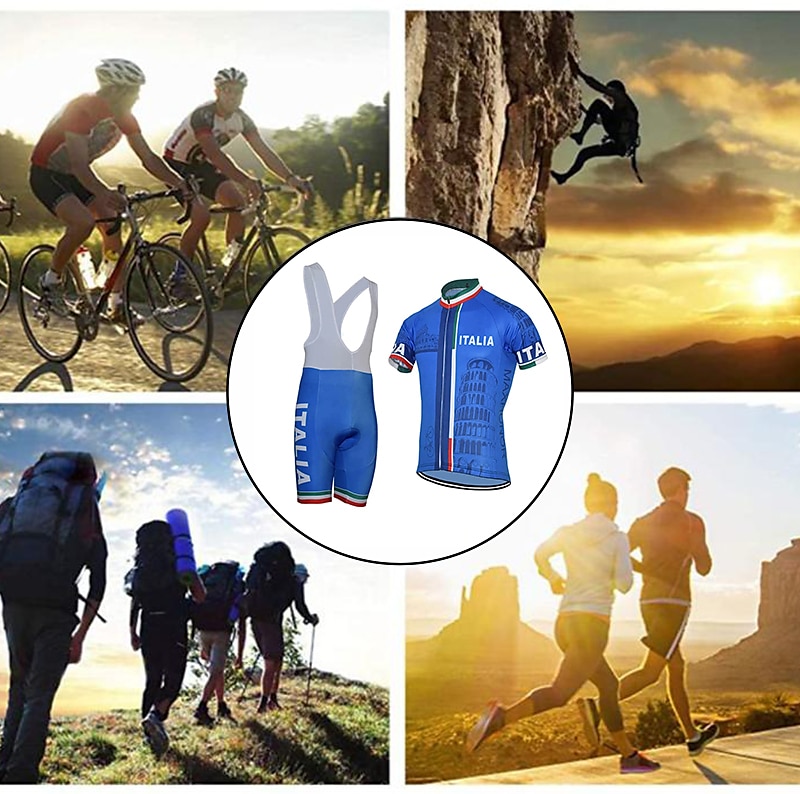 Men's Cycling Jersey with Bib Shorts Short Sleeve Mountain Bike MTB Road Bike Cycling Yellow Red Sky Blue Graphic Italy National Flag Bike Clothing Suit UV Resistant 3D Pad Breathable Quick Dry 2025 - $41.99 –P12