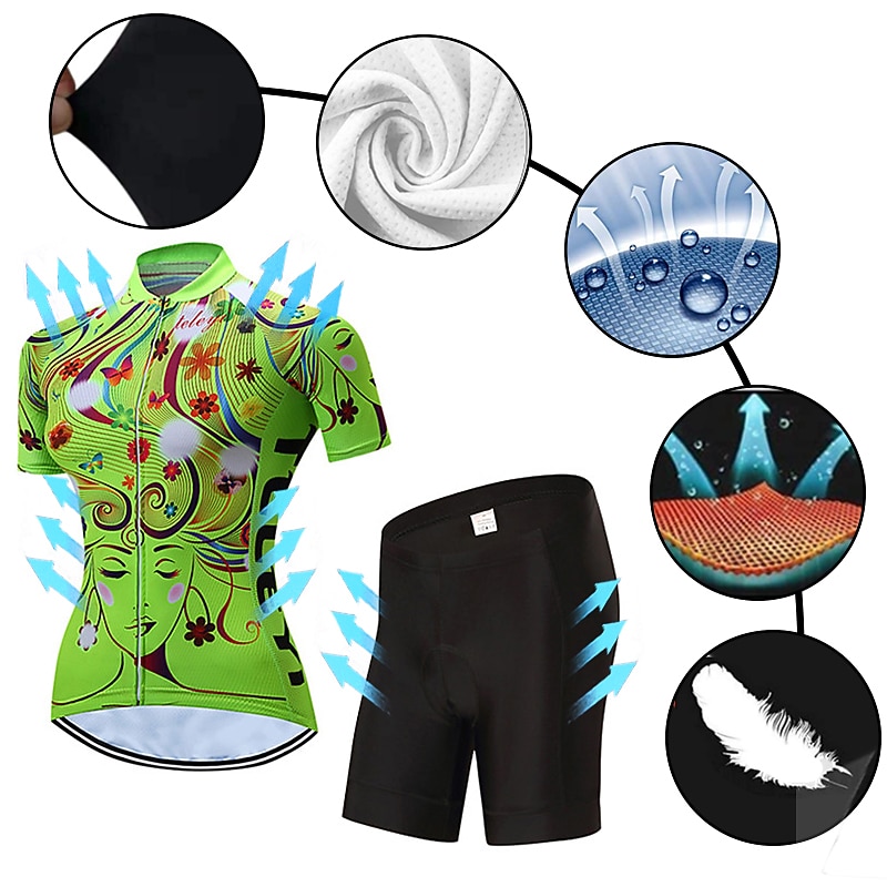 Mujer Maillot de Ciclismo con Culotte Manga Corta MTB Bicicleta Montaña Ciclismo Carretera Verano Primavera Otoño Amarillo Rosa Rojo Rayas Estampado Flores Botánica Flor Gracioso Bicicleta Filtro 2026 - $41.99 –P7