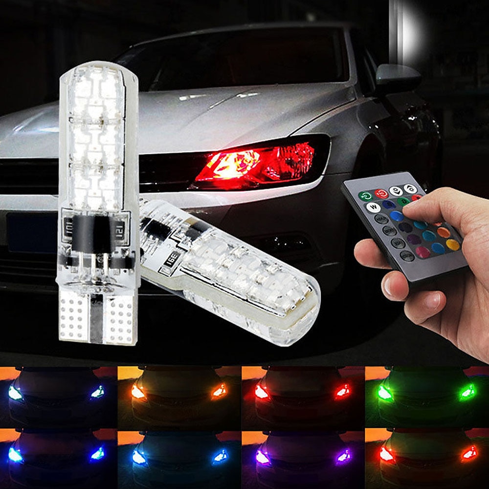 rgb ledet billys 1 sett t10 rgb led 5050 smd w5w 168192 bilklarasjonslamper 12v kileside automatisk hale parkeringslampe med fjernkontroll bremselys reversering backup for universal alle år 2025 - $8.49 –P2