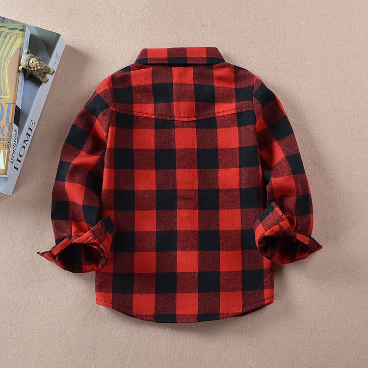 Jungen 3D Plaid Hemden Langarm Herbst Modisch Brautkleider schlicht kinderkleidung 3-12 Jahre Schulanfang Ausgehen Casual Regular Fit 2025 - $18.99 –P7