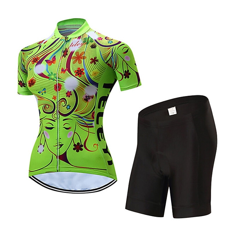 Mujer Maillot de Ciclismo con Culotte Manga Corta MTB Bicicleta Montaña Ciclismo Carretera Verano Primavera Otoño Amarillo Rosa Rojo Rayas Estampado Flores Botánica Flor Gracioso Bicicleta Filtro 2026 - $41.99 –P1