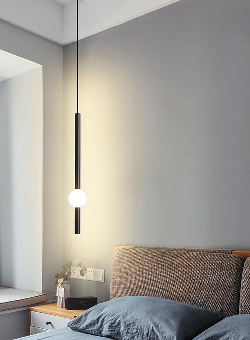 1-lys 60 cm led pendel lys nordisk nattbord lys moderne enkel stue bakgrunn vegg bar lang linje lysekrone soverom enkelt hode verktøy små pendel lys 2025 - $160.99 –P12