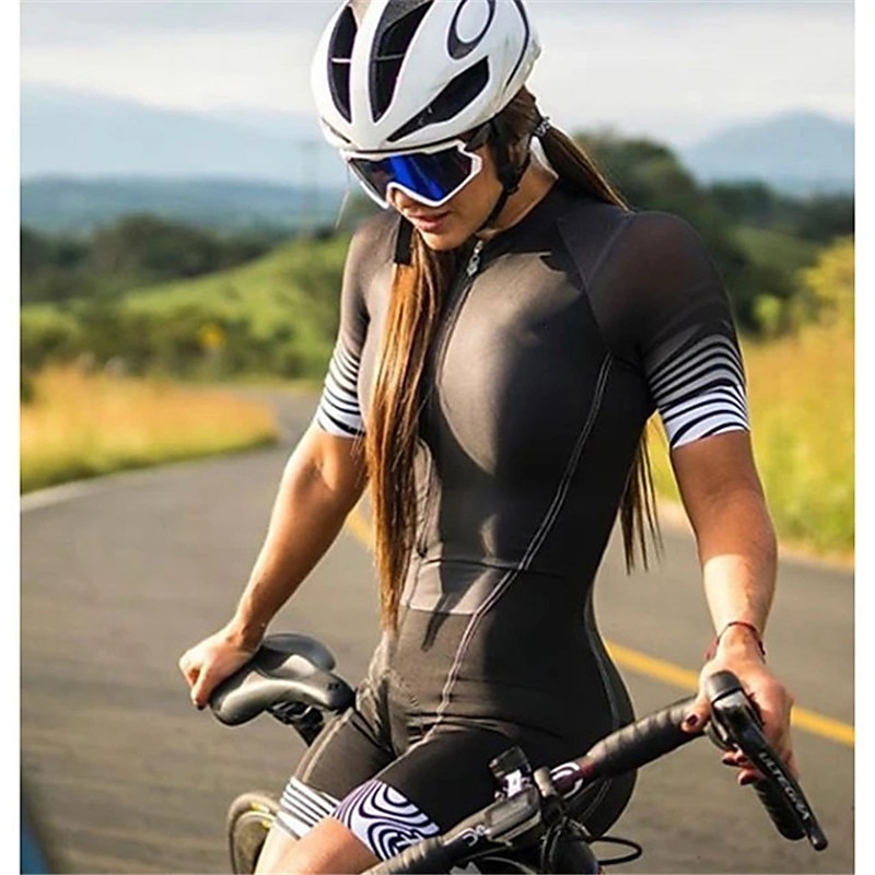 Dam Kortärmad Cykeltröja med shorts Triathlondräkt Sommar Elastan Polyester Grön Vit Svart Lappverk Rolig Cykel Träningsdräkter Andningsfunktion Snabb tork Bakficka Svettavvisande sporter Lappverk 2025 - $44.99 –P15